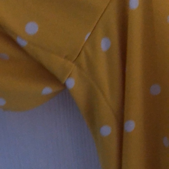 Woman’s Polkadot feminine spring yellow dainty office siren ruffled blouse top - Picture 8 of 12